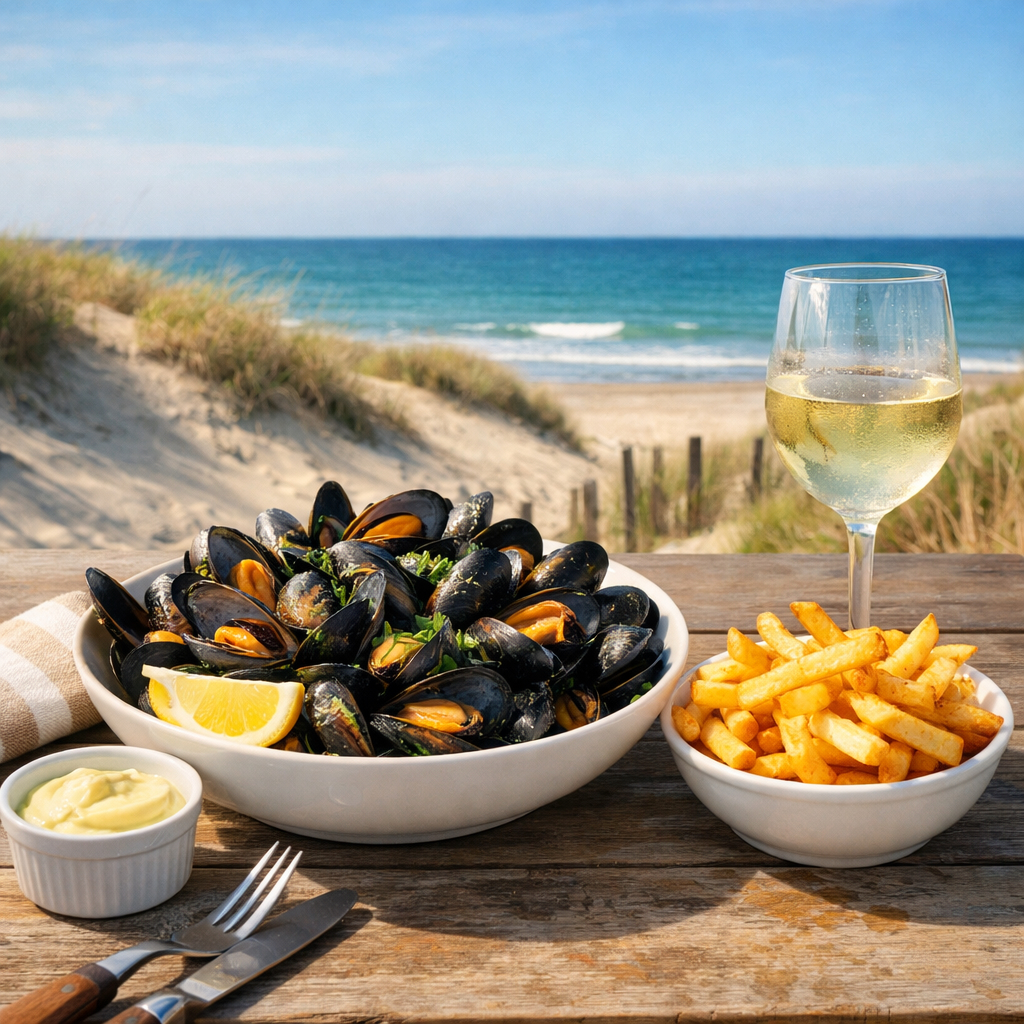 Moules-frites face à la mer